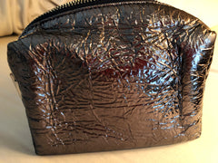 TORY BURCH Dark Silver Metallic Leather Cosmetic Bag