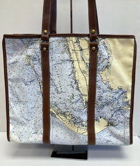 Vintage Mad Bay Designs Florida Map Design with Leather Trim Tote