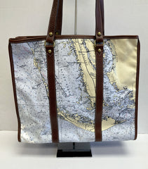 Vintage Mad Bay Designs Florida Map Design with Leather Trim Tote