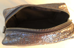 TORY BURCH Dark Silver Metallic Leather Cosmetic Bag