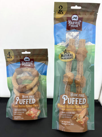 2 Bags of "Harvest Moon" Hide free Puffed Peanut Butter Treats for Dogs
