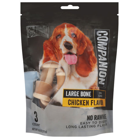 Companion Large Bone Chicken Flavor Rawhide Free Dog Chews - 3 ct