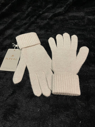 Designer "N. Peal" Cashmere Ecru Sparkle Ribbed Gloves