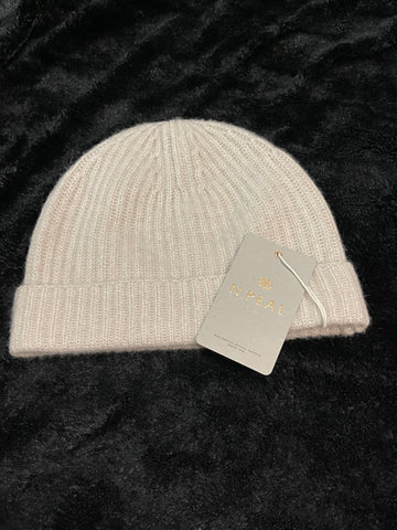 Designer "N. Peal" (London) Cashmere Ecru Sparkle Ribbed Hat