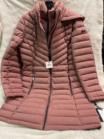 DKNY Antique Rose Quilted Shell Coat with Hood (Size Medium)