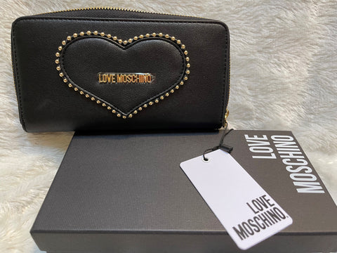 LOVE MOSCHINO Studded faux leather continental wallet- Black