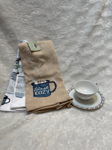 Franconia Palladian -Germany -Footed Cup & Saucer Set & set of “Let’s Get Cozy” Dish Towels