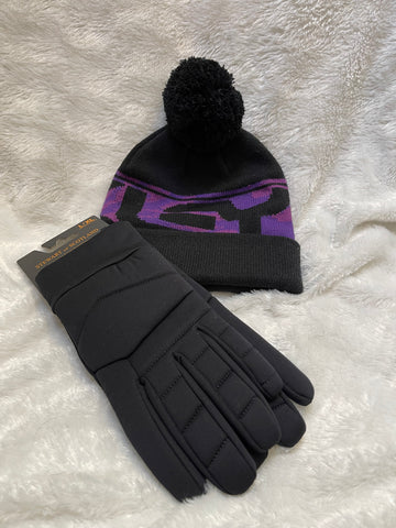 Mens L/XL Black Stewart of Scotland Stretch Fabric Finger Tip & Palm Soft Fleece Lining Gloves & Oakley Hat