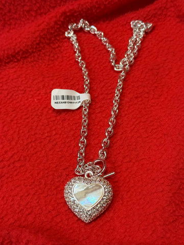 Silver Tone, Stone & Crystal Heart Necklace (approx 18”)