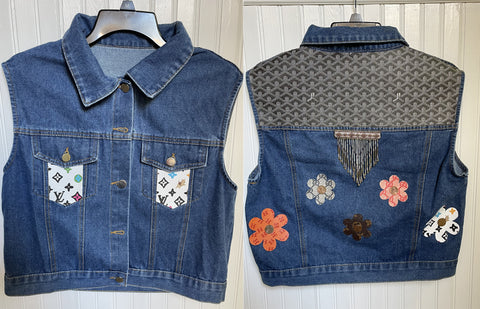 Hand Made (no two alike) Repurposed Designer Denim Vest (spot clean only) Size Medium