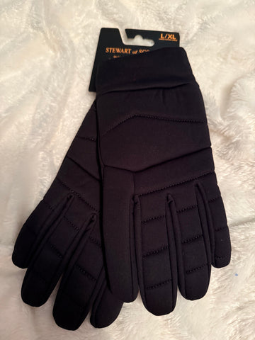 Mens Black Stretch Fabric Gloves with Grip Finger Tips & Fleece Lining L/XL