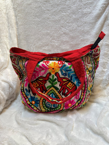 TribeAzure Tote Elephant Embroidered Handbag 100% Cotton Handcrafted In India