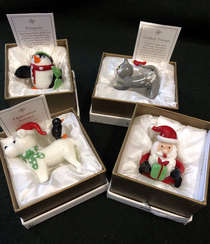 Set of 4 Assorted Glass Christmas Figurines