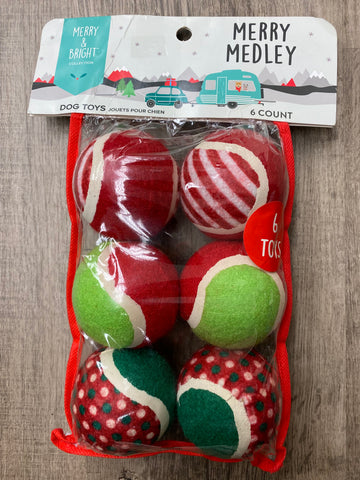 Set of 6 Holiday Tennis Ball Toys