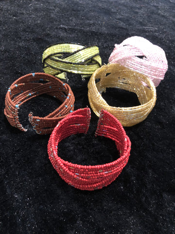 Set of Five Assorted Beaded Cuff Bracelets