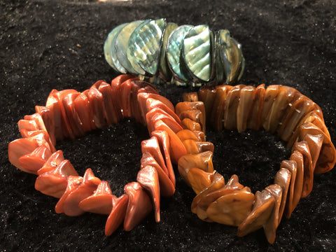 Set of Three Wide Stretch Shell Bracelets