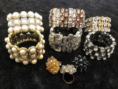 “Bling Time” Set of 6 Plastic Stretch Bracelets (different colors) AND 3 adjustable rings (different colors)