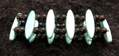 Turquoise Color and Black Bead Stretch Bracelet