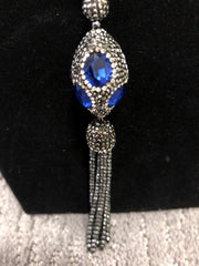 Blue Black & Clear Crystal Tassel Pendant on Long (approx 36”) chain (50% off)