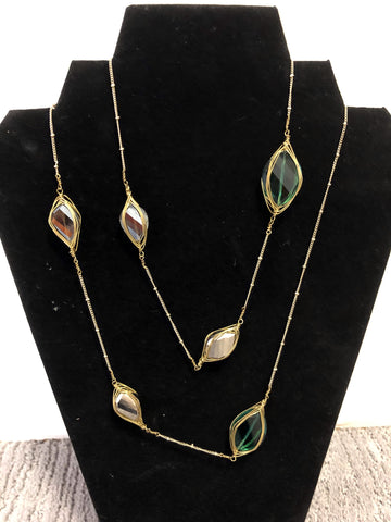 Multi Color Stones on Gold Tone Long Chain (approx 36”) (50% off)