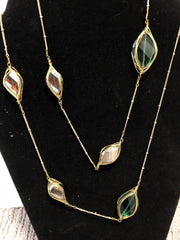 Multi Color Stones on Gold Tone Long Chain (approx 36”) (50% off)