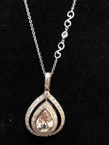 Silver Tone Crystal pendant on 16” Necklace (50% off)