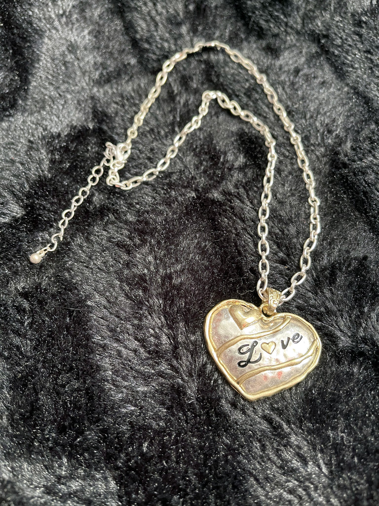 Silver & Gold Tone “Love” Heart on adjustable Chain