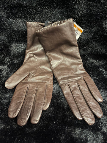 Ladies Size 6.5 Brown Leather Cashmere Lined Gloves