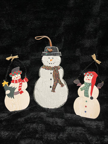 Slate & Set of 2 Wood Hanging Snowman Decorations