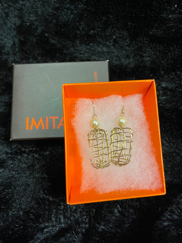 Faux Pearl Open Metal Earrings