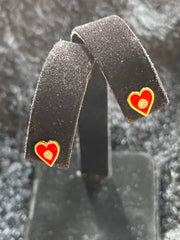 Gold Over Silver CZ Enamel Heart Earrings