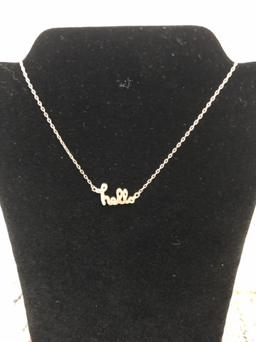 Gold Overlay “hello” necklace with approx 16” adjustable chain