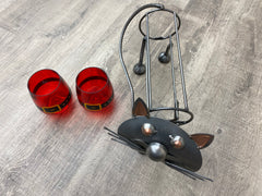 H&K Steele Cat Wine Holder & Set of 2 Holiday Cups