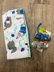 Set of Two Hanukah Cat Towels and Two Cat Toys