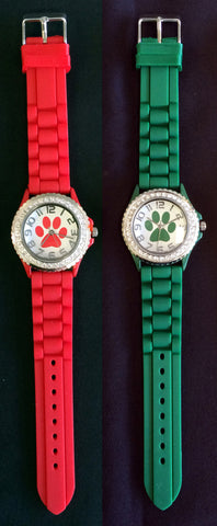 Paw Watch with Crystals (Red or Green)