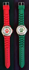 Paw Watch with Crystals (Red or Green)