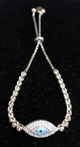Slider Bracelet - Silver Evil Eye Light Blue