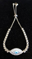 Slider Bracelet - Silver Evil Eye Light Blue
