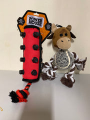 "Power House" Durable Dog Tug with Rope Toy & 3-in-1 Bull Dog Toy