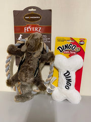 "Flyerz" Squirrel Frisbee/Pull Toy & "Dingo" Bone Dog Toy